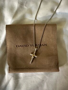 David Yurman Two-Tone Petite X Cross  Necklace - Silver & 18K Solid Gold